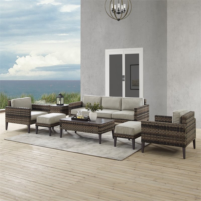Crosley Furniture Prescott 7PC Modern Wicker Outdoor Sofa Set Taupe