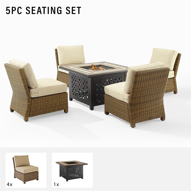 Crosley Furniture Bradenton 5-PC Wicker / Rattan Patio Conversation Set in Brown