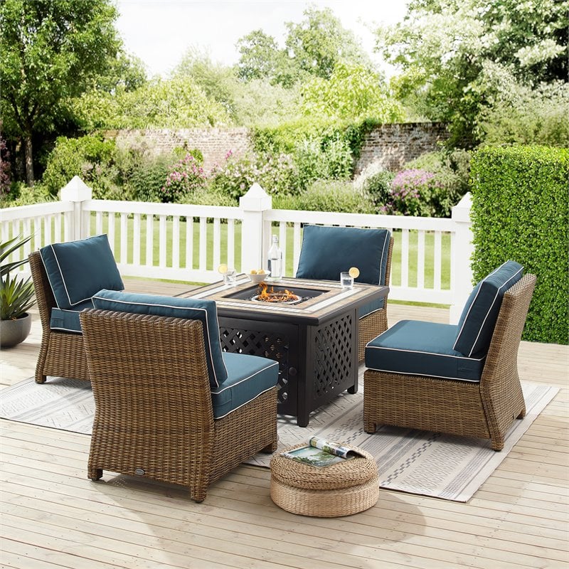 Crosley Furniture Bradenton 5PC Fabric Outdoor Conversation Set in Navy/Brown