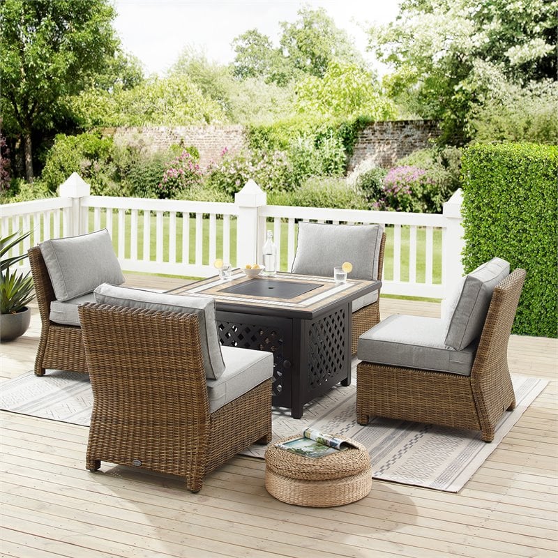Crosley Furniture Bradenton 5PC Fabric Outdoor Conversation Set in Gray/Brown