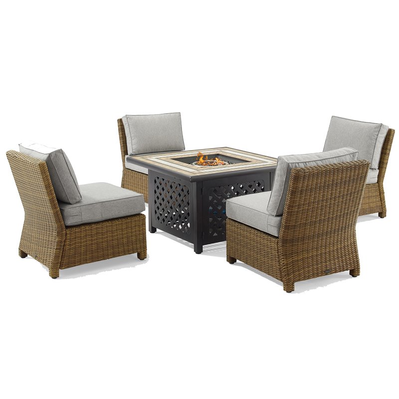 Crosley Furniture Bradenton 5PC Fabric Outdoor Conversation Set in Gray/Brown