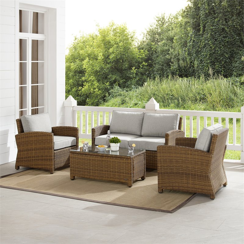 Crosley Furniture Bradenton 4-PC Fabric Outdoor Conversation Set in Gray/Brown