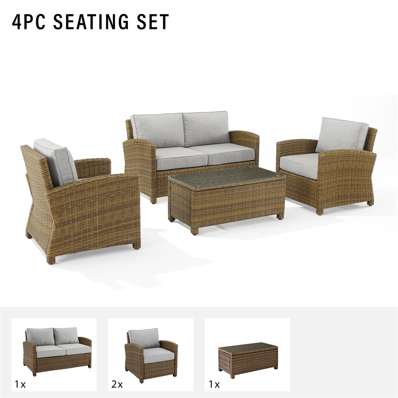 Crosley Furniture Bradenton 4-PC Fabric Outdoor Conversation Set in Gray/Brown