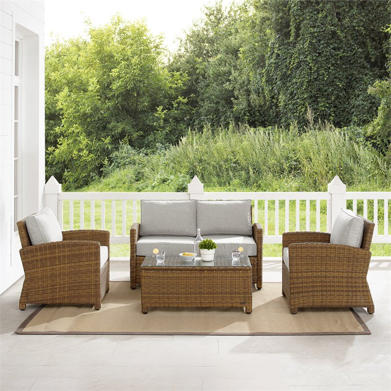 Crosley Furniture Bradenton 4-PC Fabric Outdoor Conversation Set in Gray/Brown