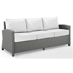 Crosley Furniture Bradenton Traditional Wicker Outdoor Sofa in White/Gray