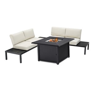 crosley furniture piermont 4-piece metal outdoor sectional set in matte black