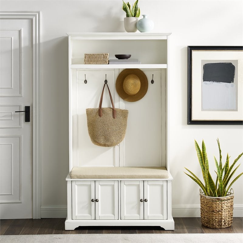 Crosley Furniture Holbrook Traditional Wood Hall Tree in Distressed White
