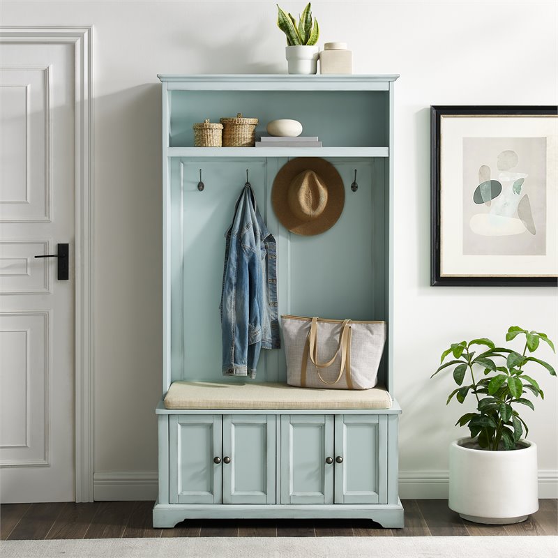 Crosley Furniture Holbrook Traditional Wood Hall Tree in Blue/Oatmeal