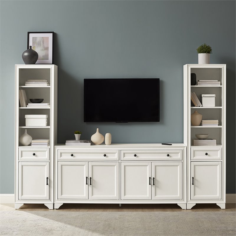 Crosley Furniture Tara 3-PC Entertainment Center/Sideboard & Bookcases in White