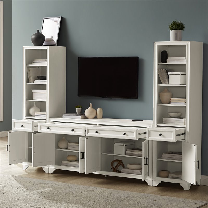 Crosley Furniture Tara 3-PC Entertainment Center/Sideboard & Bookcases in White