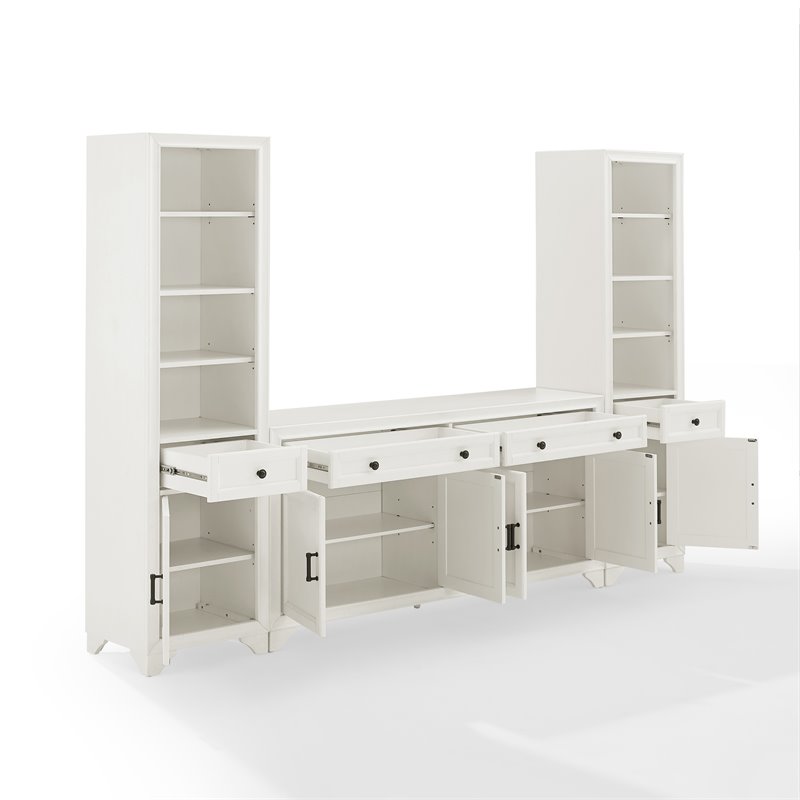 Crosley Furniture Tara 3-PC Entertainment Center/Sideboard & Bookcases in White