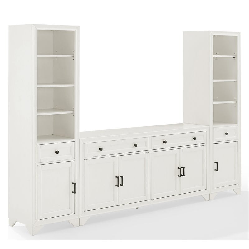 Crosley Furniture Tara 3-PC Entertainment Center/Sideboard & Bookcases in White
