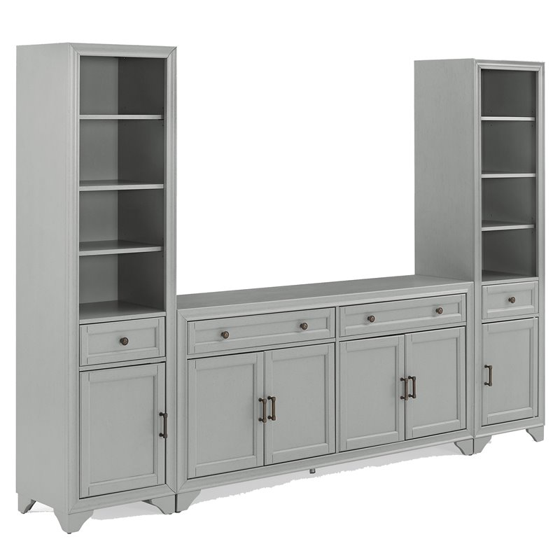 Crosley Furniture Tara 3PC Entertainment Center/Sideboard and Bookcases in Gray