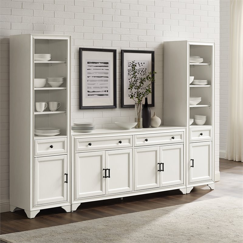 Crosley Furniture Tara 3PC Entertainment Center/Sideboard and Bookcases in White