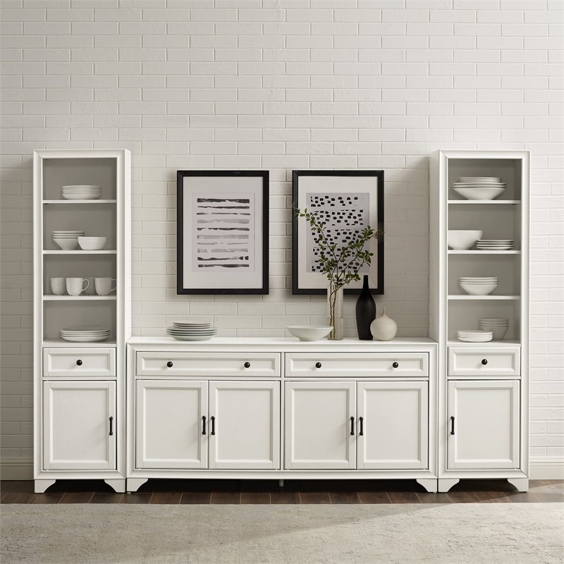 Crosley Furniture Tara 3PC Entertainment Center/Sideboard and Bookcases in White