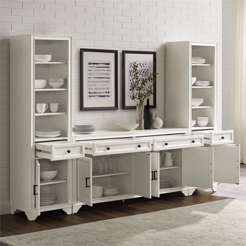 Crosley Furniture Tara 3PC Entertainment Center/Sideboard and Bookcases in White