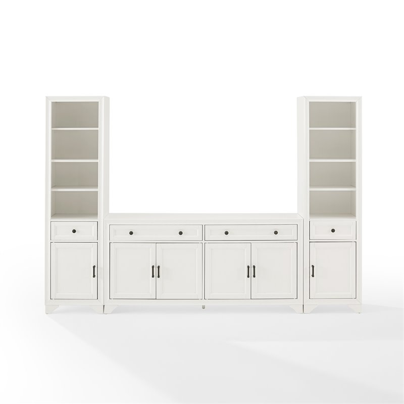 Crosley Furniture Tara 3PC Entertainment Center/Sideboard and Bookcases in White