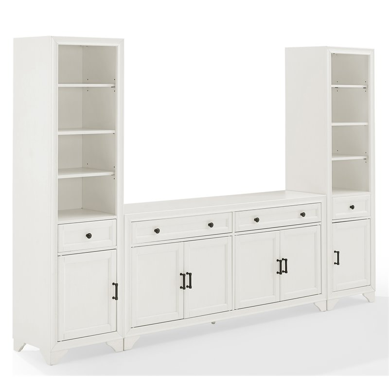 Crosley Furniture Tara 3PC Entertainment Center/Sideboard and Bookcases in White
