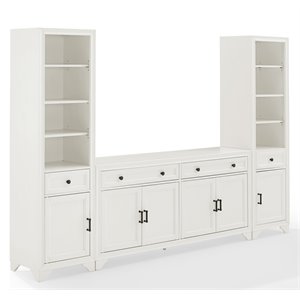 crosley furniture tara 3pc entertainment center/sideboard and bookcases in white