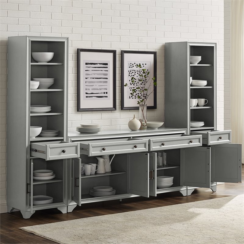 Crosley Furniture Tara 3PC Entertainment Center/Sideboard with Bookcases in Gray
