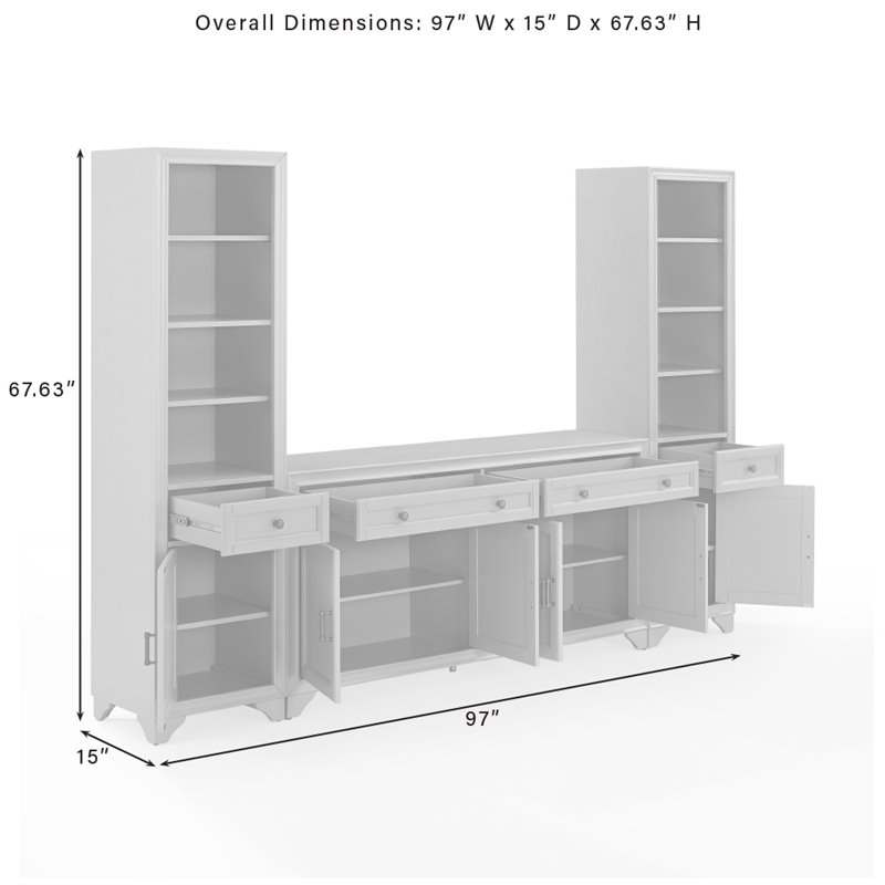 Crosley Furniture Tara 3PC Entertainment Center/Sideboard with Bookcases in Gray