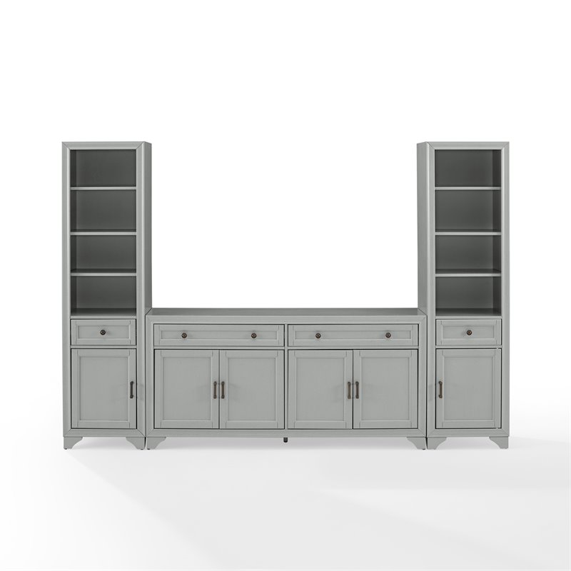 Crosley Furniture Tara 3PC Entertainment Center/Sideboard with Bookcases in Gray