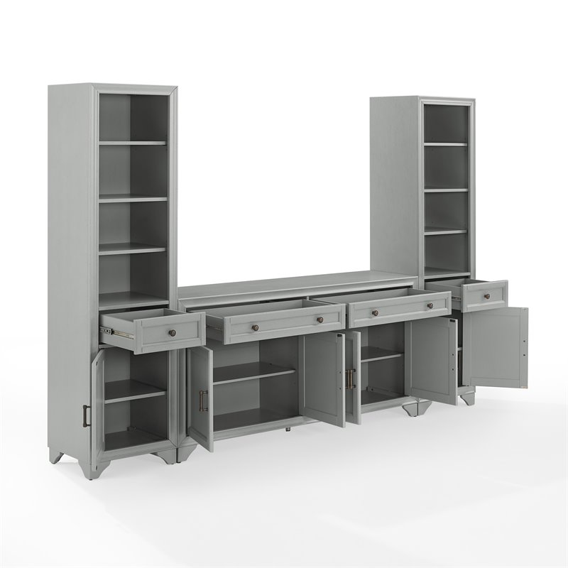 Crosley Furniture Tara 3PC Entertainment Center/Sideboard with Bookcases in Gray