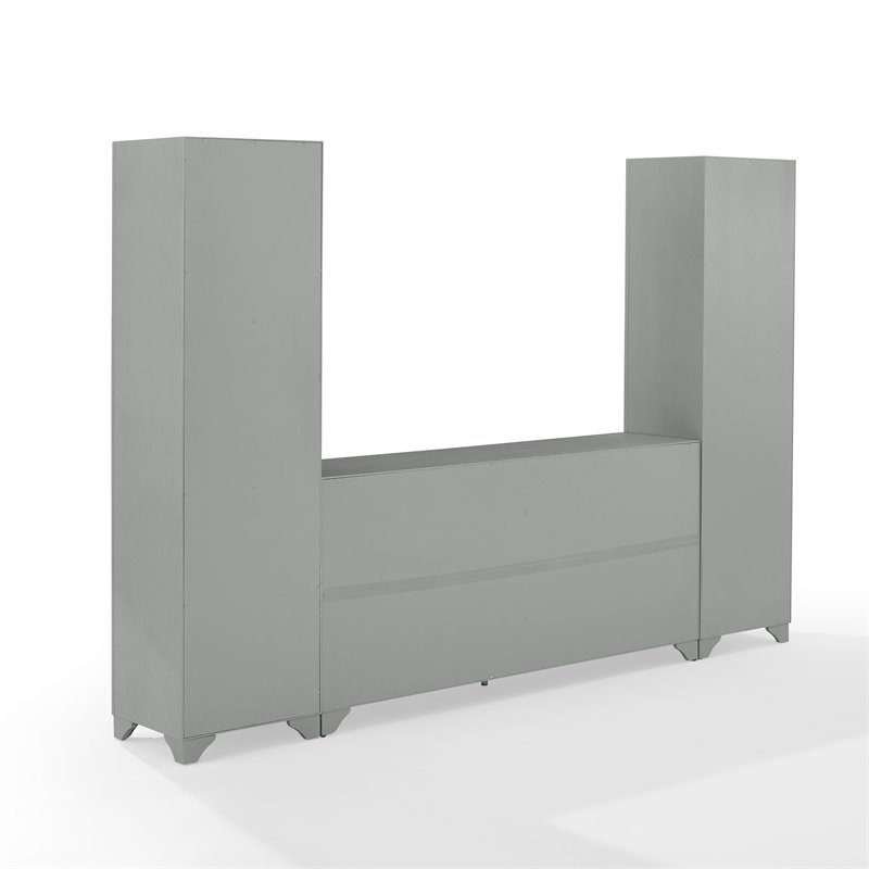 Crosley Furniture Tara 3PC Entertainment Center/Sideboard with Bookcases in Gray