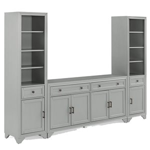 Crosley Furniture Tara 3PC Entertainment Center/Sideboard with Bookcases in Gray