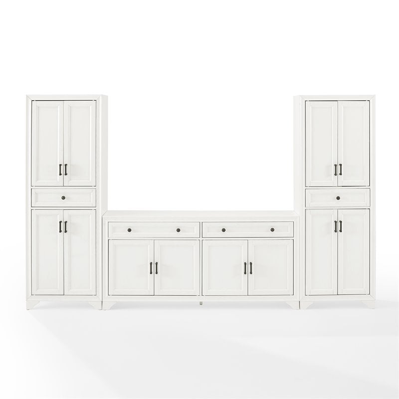 Crosley Furniture Tara 3PC Entertainment Center/Sideboard with Pantries in White