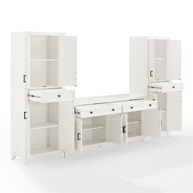 Crosley Furniture Tara 3PC Entertainment Center/Sideboard with Pantries in White