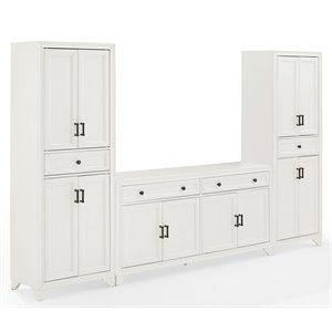 crosley furniture tara 3pc entertainment center/sideboard with pantries in white