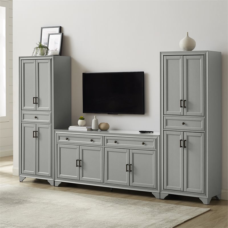 Crosley Furniture Tara 3PC Entertainment Center/Sideboard with Pantries in Gray