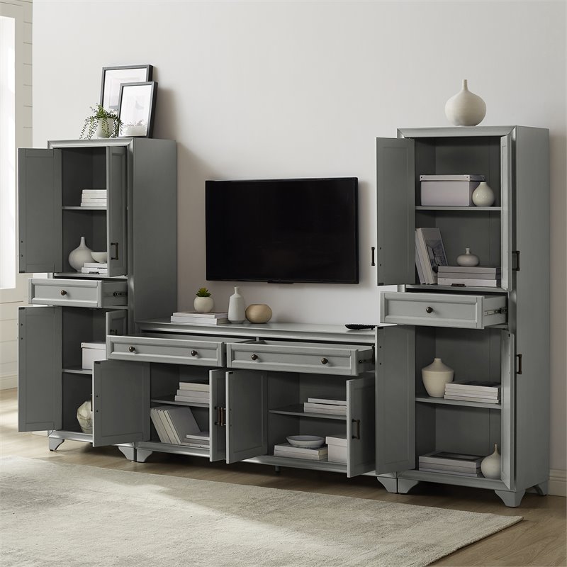 Crosley Furniture Tara 3PC Entertainment Center/Sideboard with Pantries in Gray