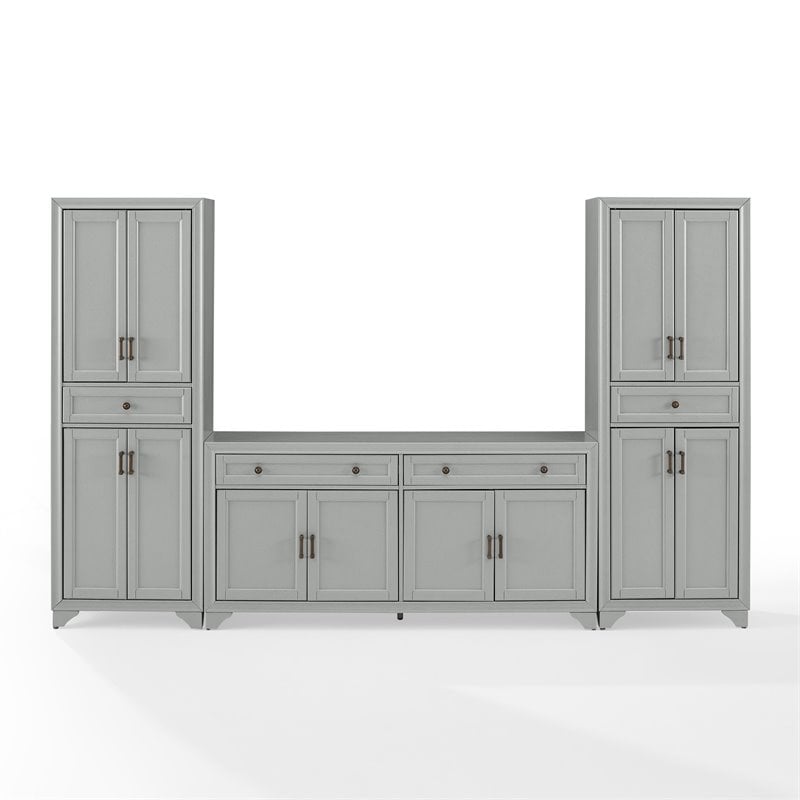 Crosley Furniture Tara 3PC Entertainment Center/Sideboard with Pantries in Gray
