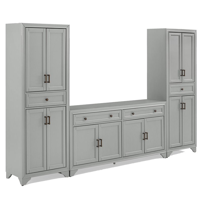 Crosley Furniture Tara 3PC Entertainment Center/Sideboard with Pantries in Gray