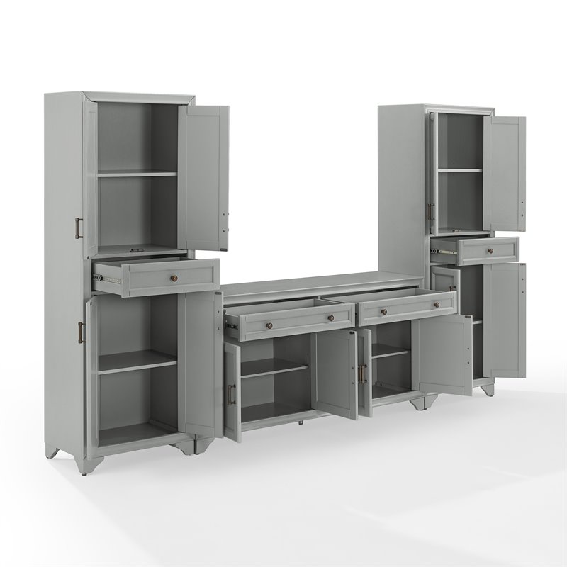 Crosley Furniture Tara 3PC Entertainment Center/Sideboard with Pantry Set Gray
