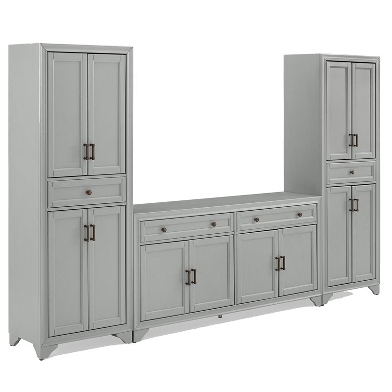 Crosley Furniture Tara 3PC Entertainment Center/Sideboard with Pantry Set Gray