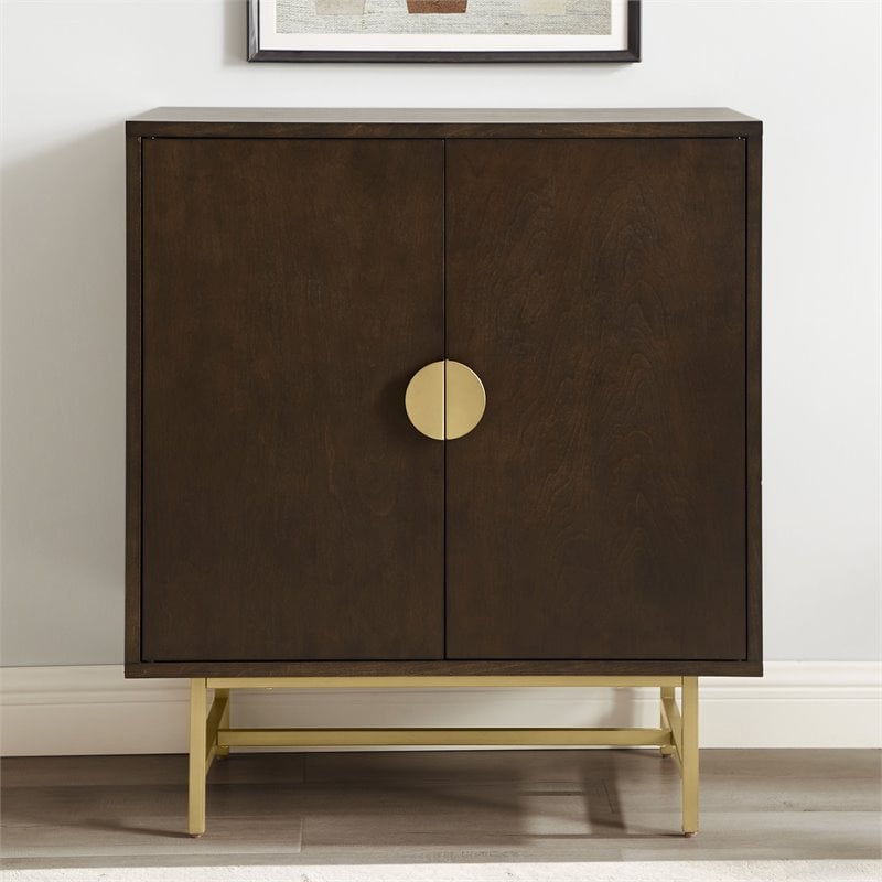 Crosley Furniture Blair Modern Wood Bar Cabinet in Dark Brown/Gold