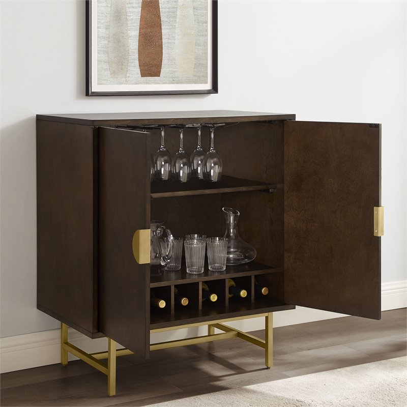 Crosley Furniture Blair Modern Wood Bar Cabinet in Dark Brown/Gold