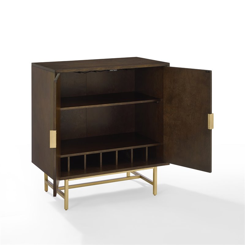 Crosley Furniture Blair Modern Wood Bar Cabinet in Dark Brown/Gold