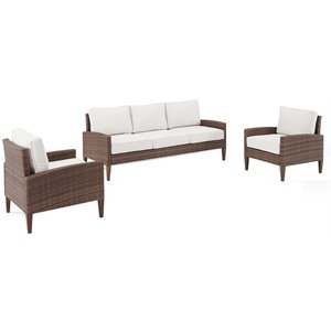 crosley furniture capella 3-piece modern wicker outdoor sofa set in brown