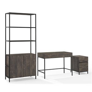 crosley furniture jacobsen 3-piece wood large file cabinet set in brown/black