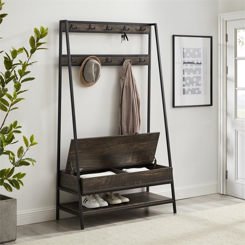 Crosley Furniture Jacobsen Modern Wood Hall Tree in Brown/Black
