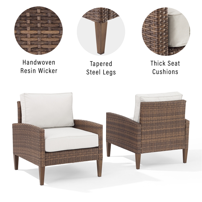 Crosley Furniture Capella Rattan & Fabric Patio Chair in Brown/Cream (Set of 2)
