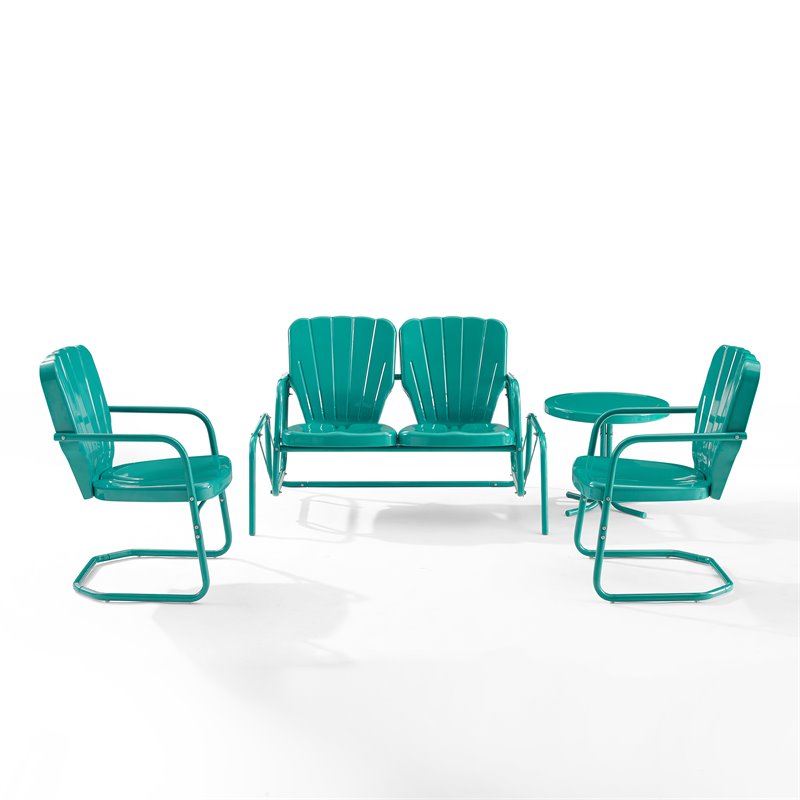 Crosley Furniture Ridgeland 4-piece Metal Outdoor Conversation Set in Turquoise