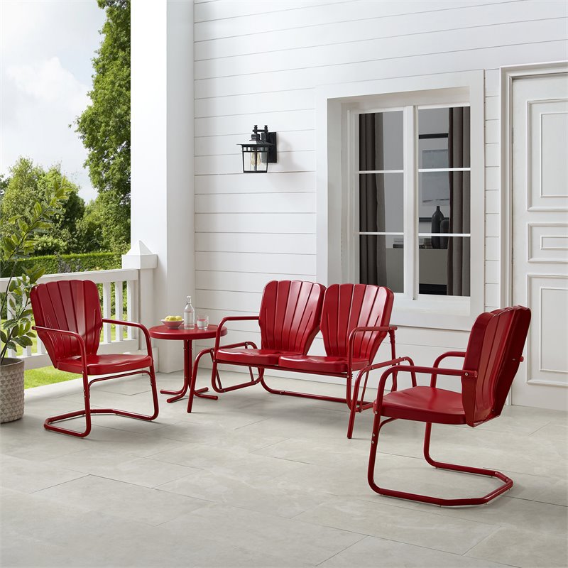 Crosley Furniture Ridgeland 4-piece Metal Outdoor Conversation Set in Red