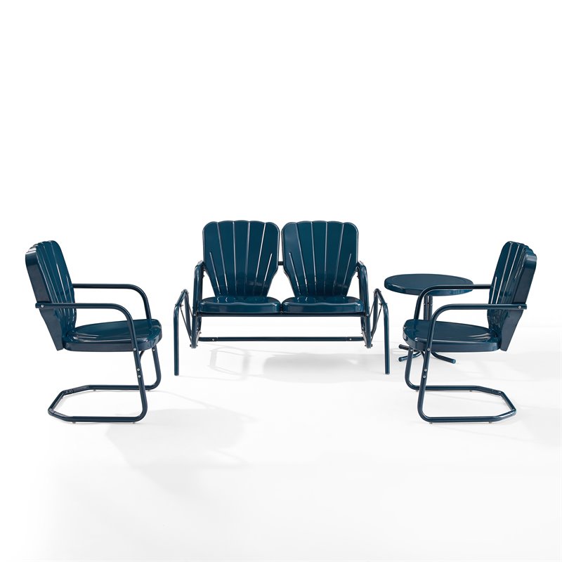 Crosley Furniture Ridgeland 4-piece Metal Outdoor Conversation Set in Navy