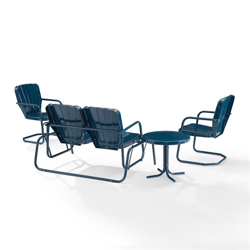 Crosley Furniture Ridgeland 4-piece Metal Outdoor Conversation Set in Navy