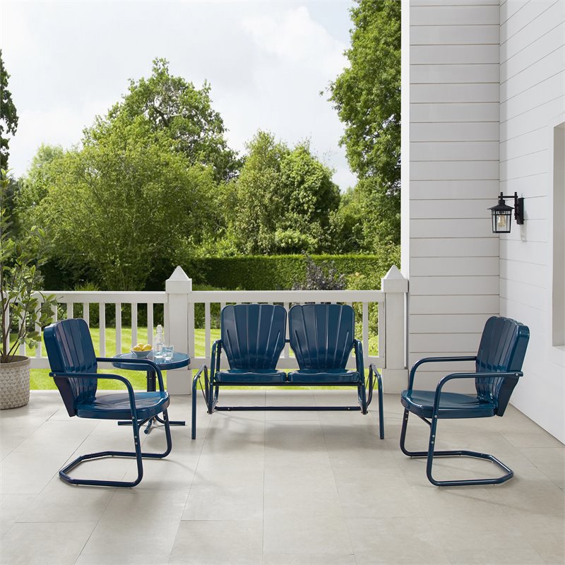 Crosley Furniture Ridgeland 4-piece Metal Outdoor Conversation Set in Navy